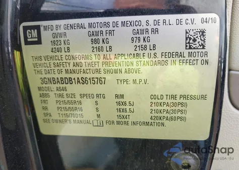 2010 Chevrolet Hhr Lt z USA, uszkodzony, nr VIN 3GNBABDB1AS615767